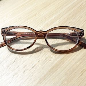A.J. Morgan Reading Glasses +1.25 Pink‎ Brown Rhinestones